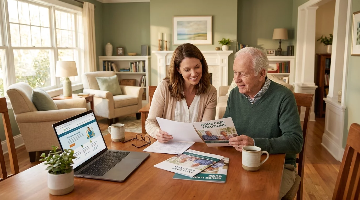 Famille consultant des documents administratifs avec une personne agee