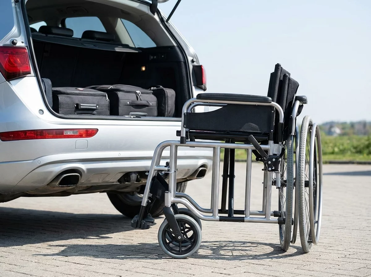 Fauteuil roulant plie pour le transport